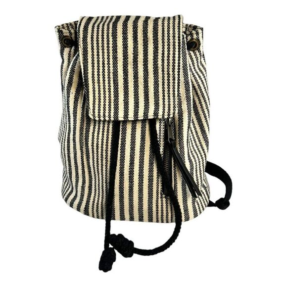 Universal Thread Black White Striped Canvas Mini Backpack Purse Handbag Satchel - Picture 1 of 7